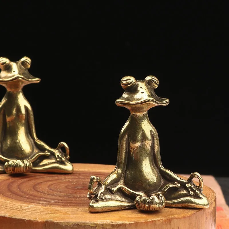 

Solid Brass Sitting Zen Frog Office Desk Small Ornament Copperware Frog Tea Table Tea Pet Craft Handheld Piece