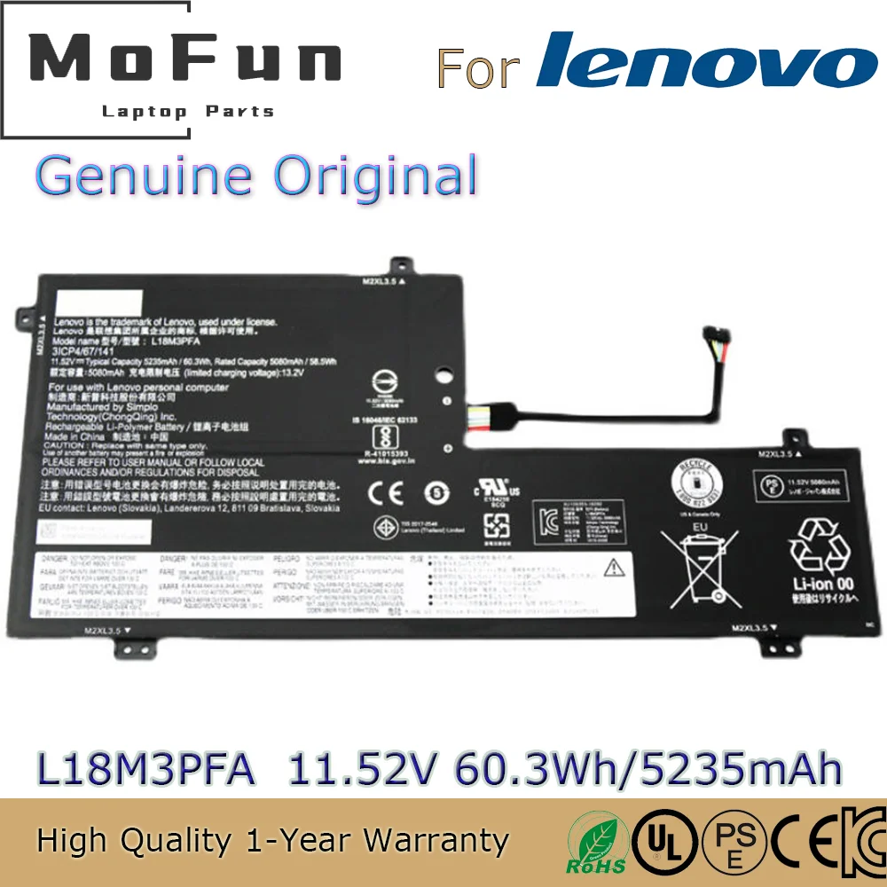 

Brand New Original L18D3PF2 11.52V 60.3Wh Laptop Battery for Lenovo Yoga C740-15 C740-15IML 5B10T83739 L18M3PFA 3ICP4/67/141