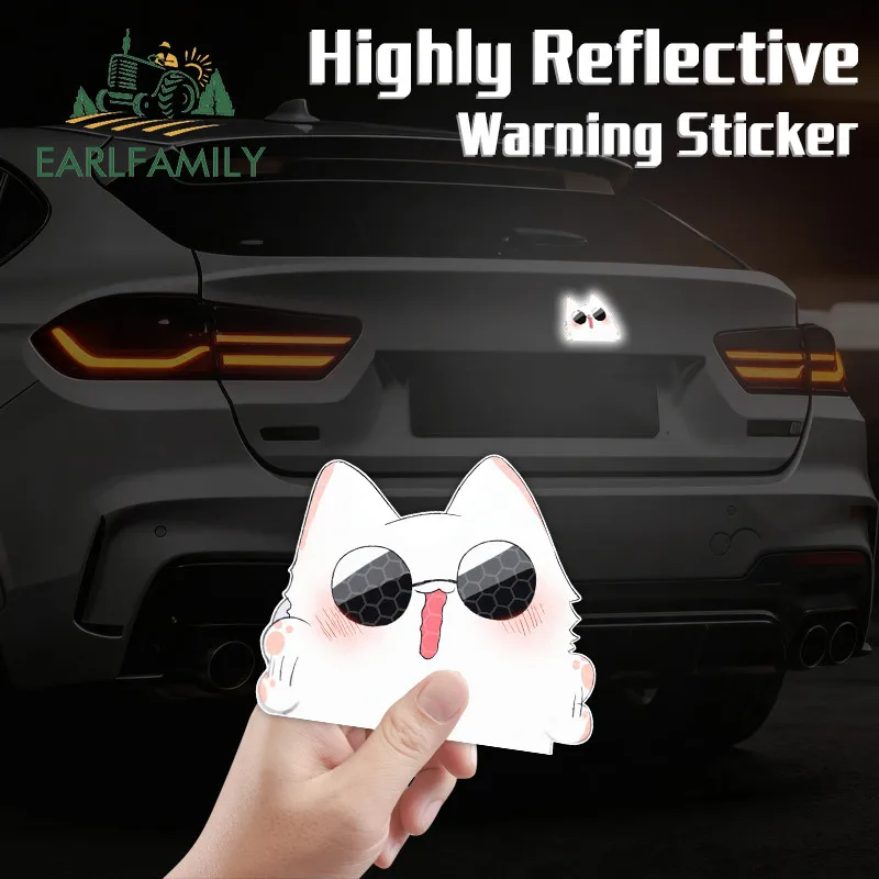 EARLFAMILY Adesivo Refletivo Goji Cat para Carro, Decalque Fofo Impermeável para Ocultar Arranhões, Acessórios para Motocicleta, Para-brisa e Capacete