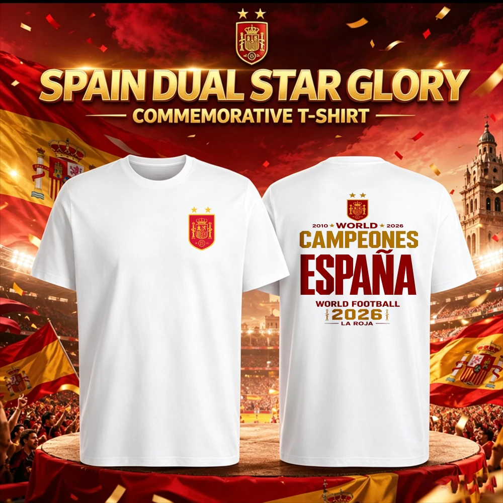 Camiseta España T-shirt en coton pour homme, Espagne, double étoile, gloire, champions nationaux de football, fan, commémoratif, manches courtes, cadeau de fierté