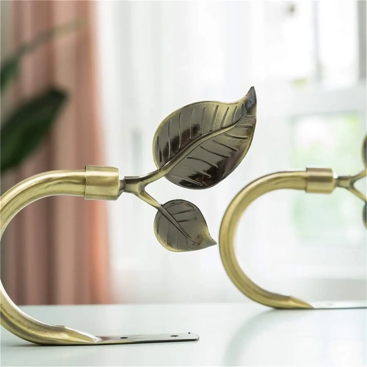 

2pcs Curtain Wall Hook, Wall Hook, Simple U-Shaped Leaf Decoration Head Hook, Curtain Hook Without Straps