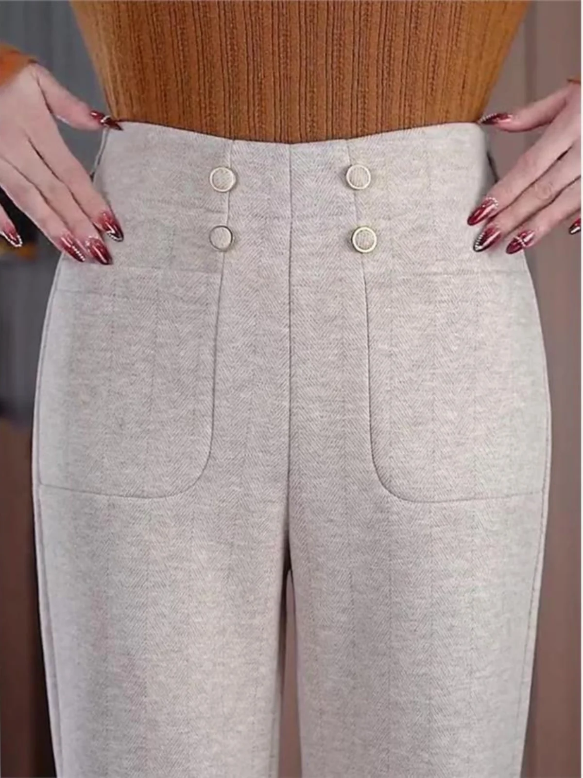 

Женские осенне-зимние брюки Thiened Fce с высокой талией, облегающие расклешенные джинсы для мам, повседневные брюки для женщин больших размеров