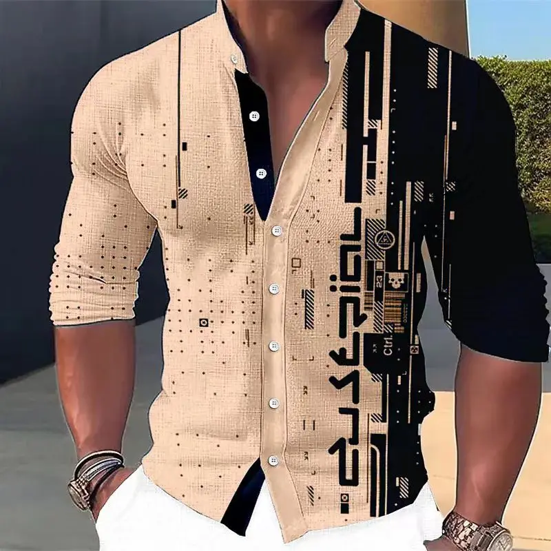 Nova moda quatro estações camisa masculina impressa casual negócios manga longa gola camisa masculina extra grande tamanho xs-5xl