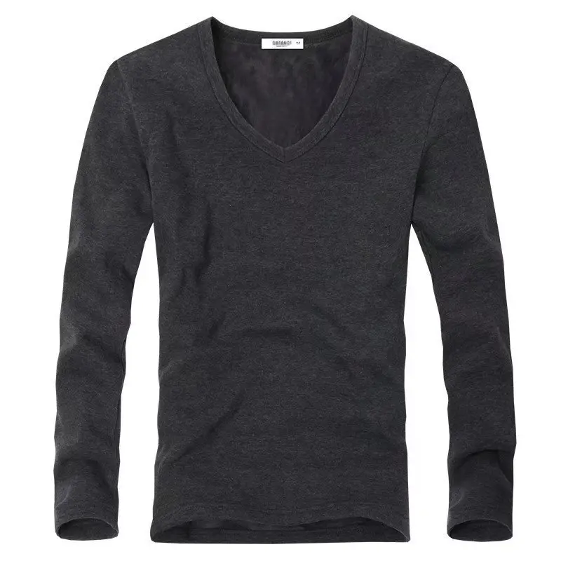 2024 Winter Plush and Thickened Warm Underwear for Men\'s V-neck T-shirt Autumn Plush Top and Base Thermal Shirt