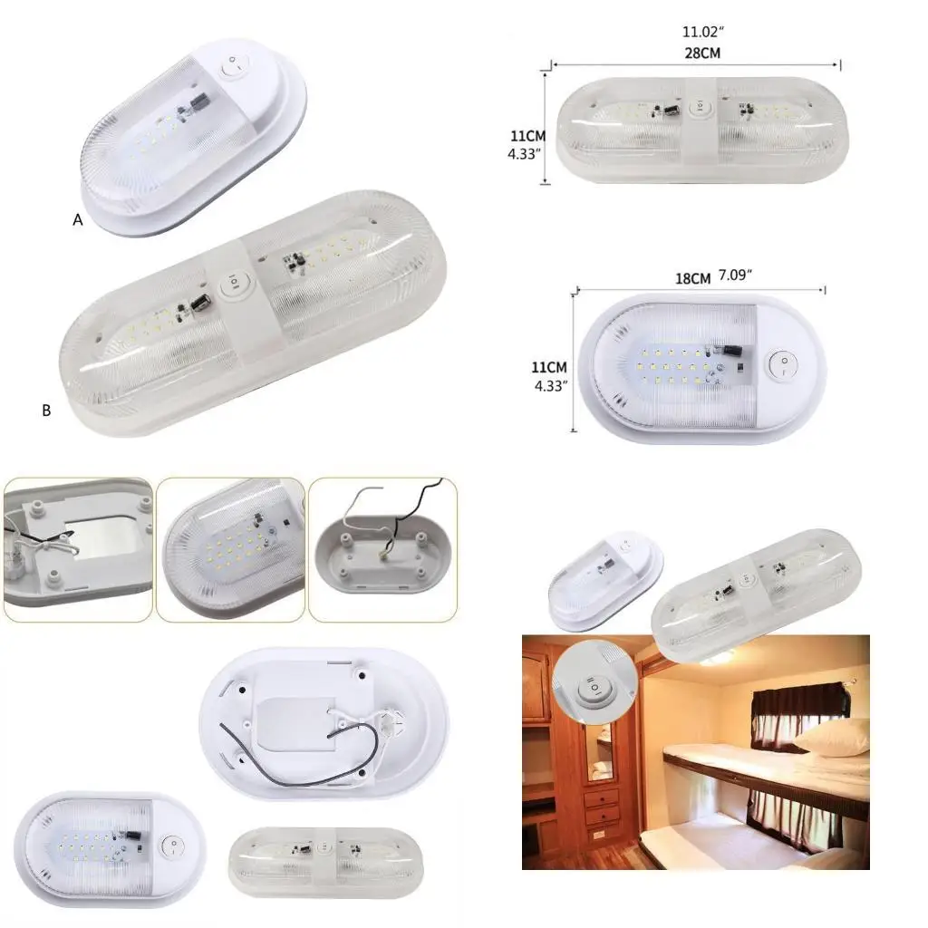 

02DE Одиночная/двойная потолочная лампа для RV Marine Boat Yacht 10-24V Яркий светодиодный купол