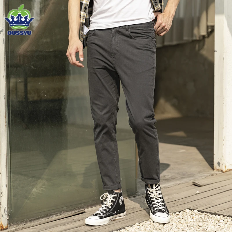 OUSSYU 2024 Ankle length Casual Pants Men Fashion Slim Fit Cotton Brand Clothing Plus Size Pant Long Trousers Male 28-38