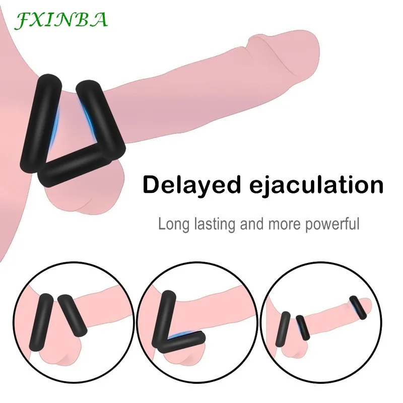 FXINBA Thick Silicone Cock Ring Delay Ejaculation Penis Rings Erection Sex Toys for Men Cockring Black Ball Donuts Ring