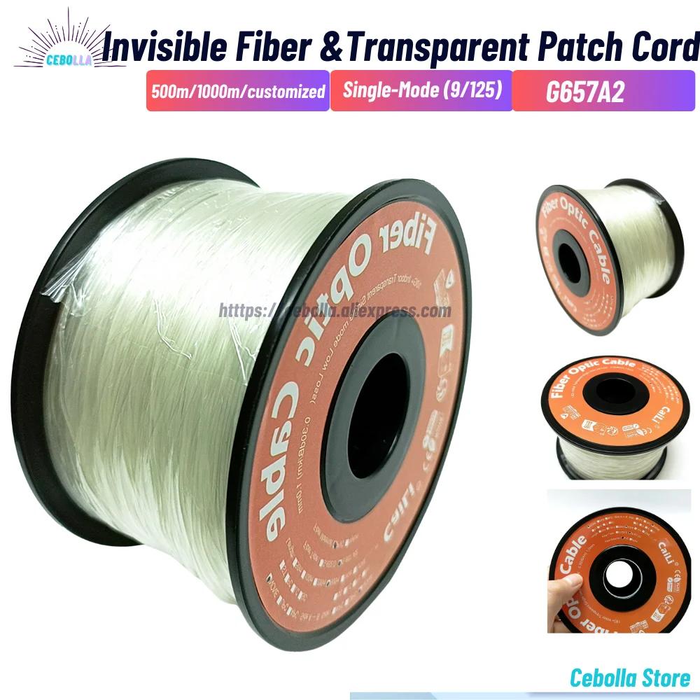 

1000M FTTH 0.9mm Diameter PVC Invisible Fiber Optical Drop Cable G657A2 Transparent Patch Cord Indoor SM Bend Insensitive