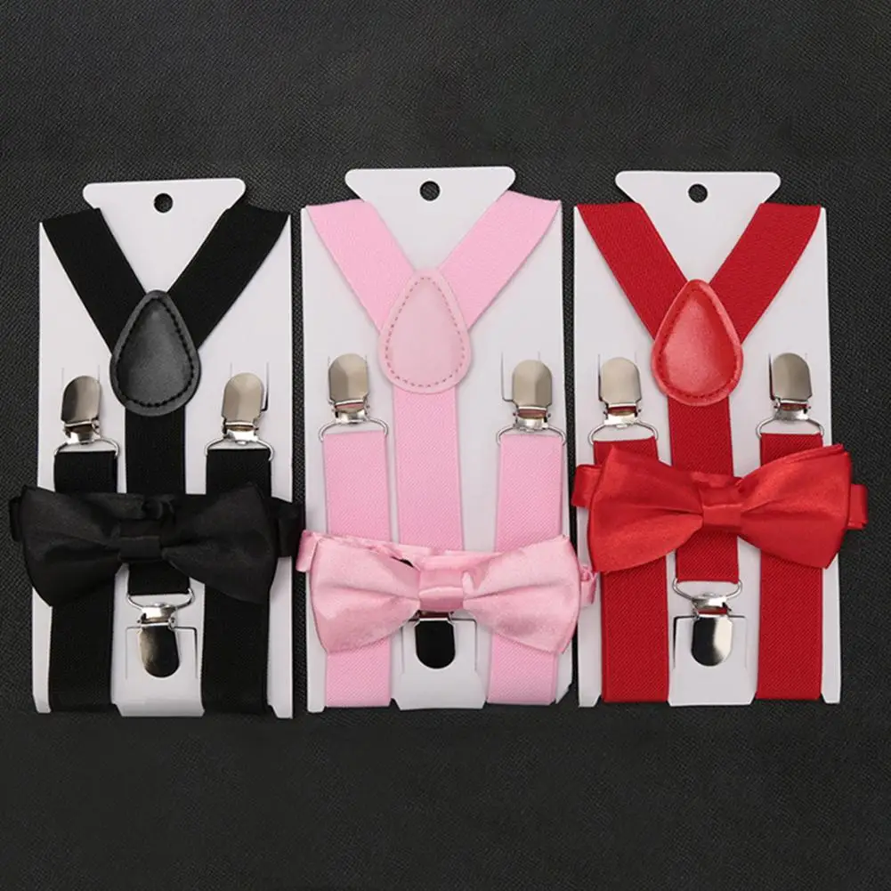 Crianças arco suspender cinto suspensórios elásticos gravata conjunto combinando smoking terno menino menina bowtie casamento ajustável y-back cinta cinto