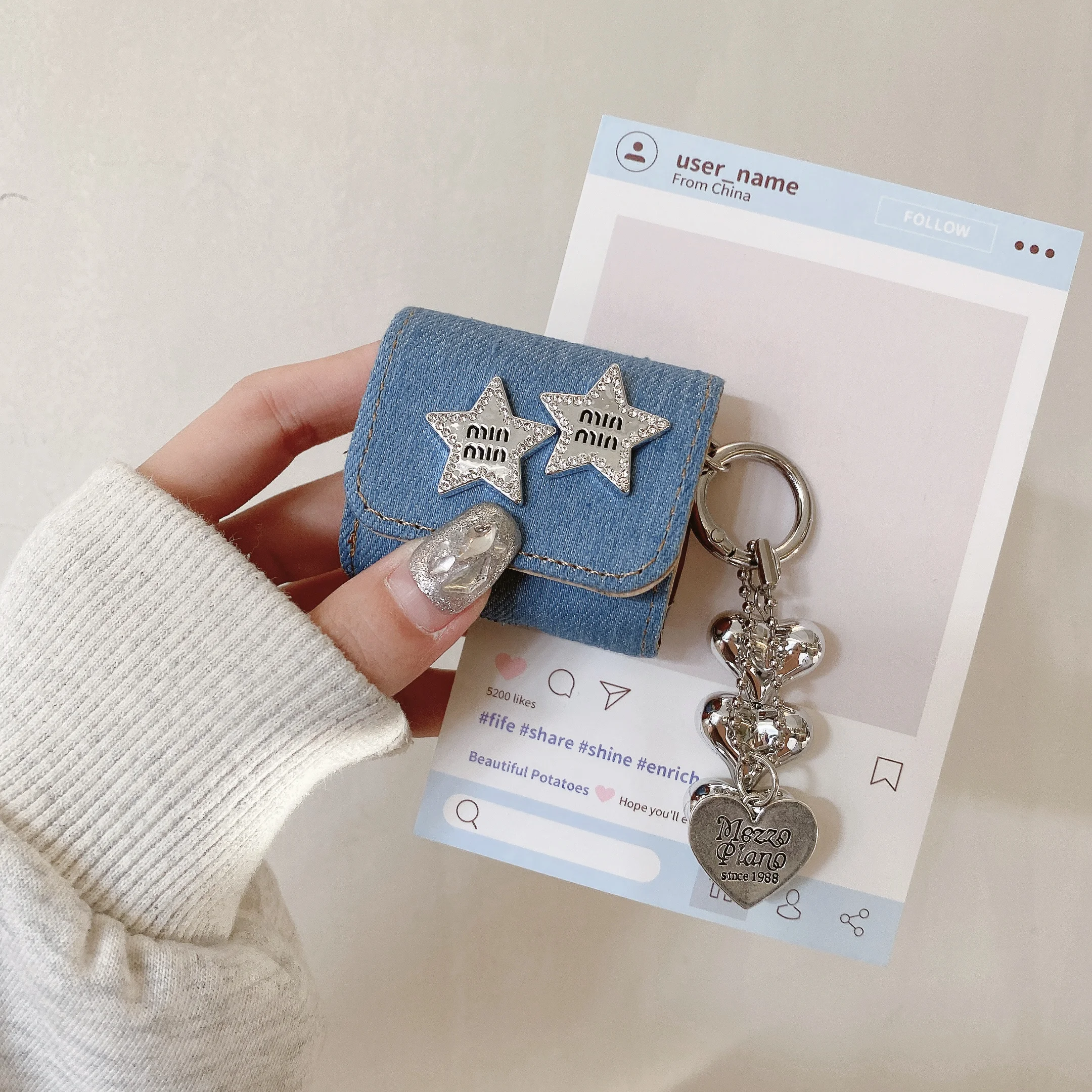 Diamond stars Denim headphone bag For AirPods 4 4 2 1 3 Pro Case Cover Coque headphones Soft TPU Soft Silicone Protective Cover