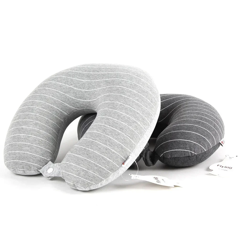 

Memory Foam U-Shaped Travel Neck Pillow with Cooling Stripe Design - Cotton Linen Pillowcase for Airplane, Office & Support Cow