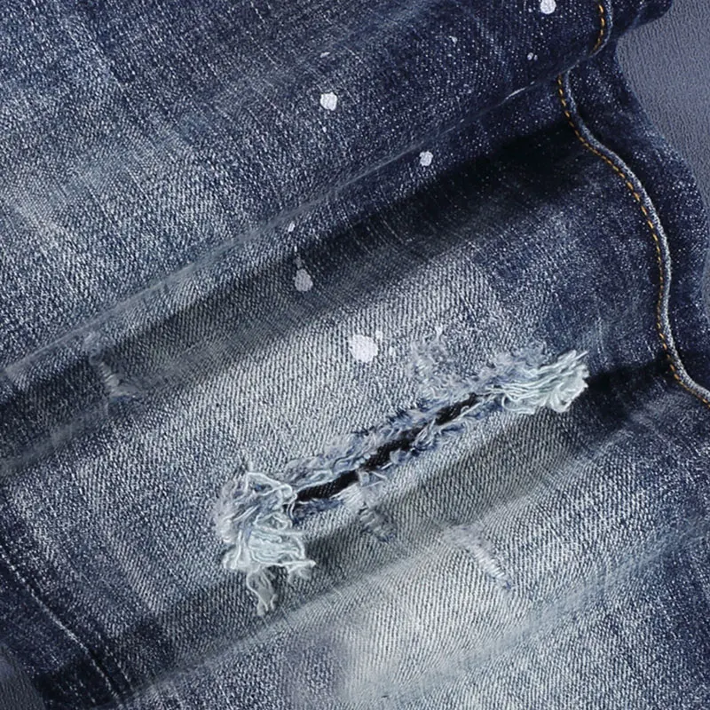 Streetwear Fashion Men Jeans Retro Blue Stretch Slim Fit Vintage Ripped Jeans Men Embroidery Designer Hip Hop Brand Pants Hombre