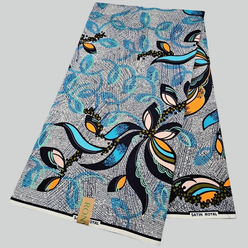 

46-дюймовая длинная хлопковая африканская восковая ткань шириной 6 ярдов для шитья своими руками, ткань батик для синего платья с цветочным принтом, подушки для дивана R2841