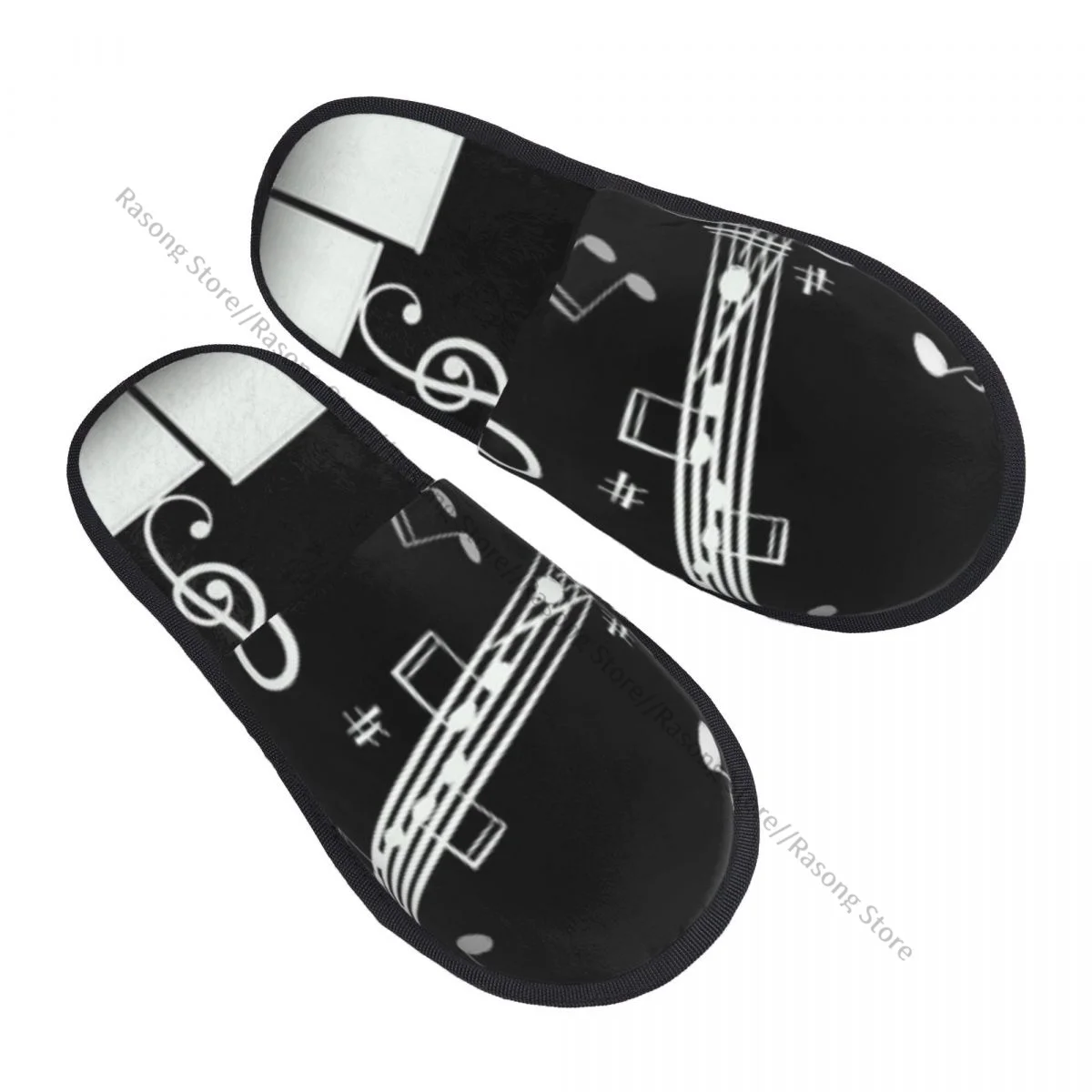 Winter Women Men Non-Slip Flat Slippers Piano Keys With Staff And Notes Indoor Fur Soft Warm Shoes