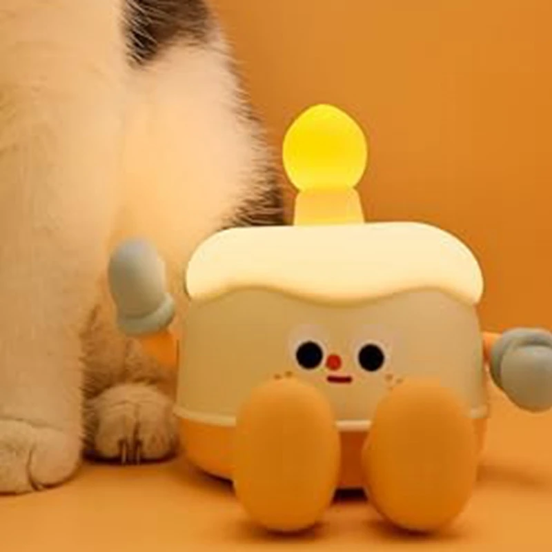 Adorable lámpara de noche LED recargable para dormitorios de niños, lámpara táctil de silicona suave con luz cálida, diseño de pastel de cumpleaños, fácil de usar