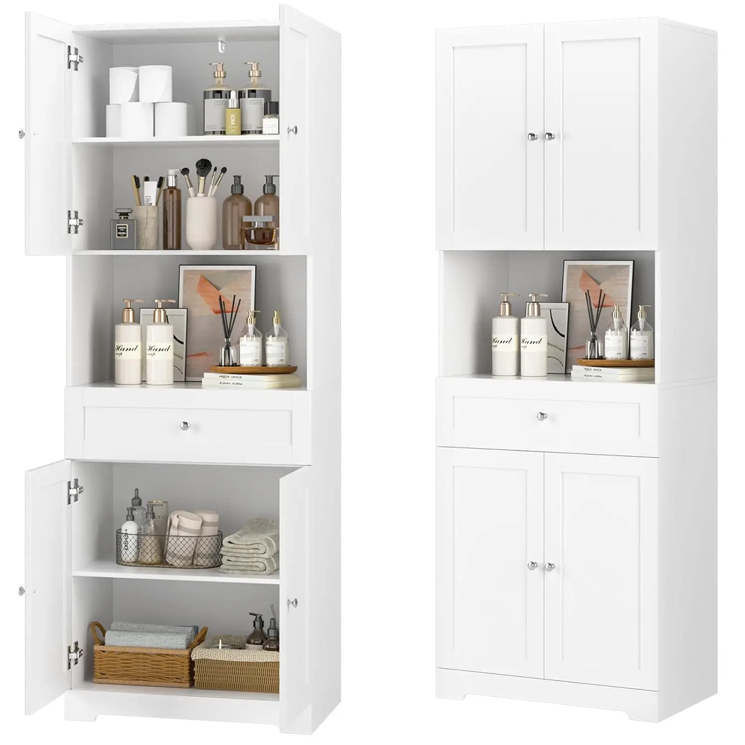 Tall Storage Cabinet with Drawer&Shelves,Freestanding Cabinet with Doors, Corner Cabinet for Bathroom Laundry Kitchen,Customized