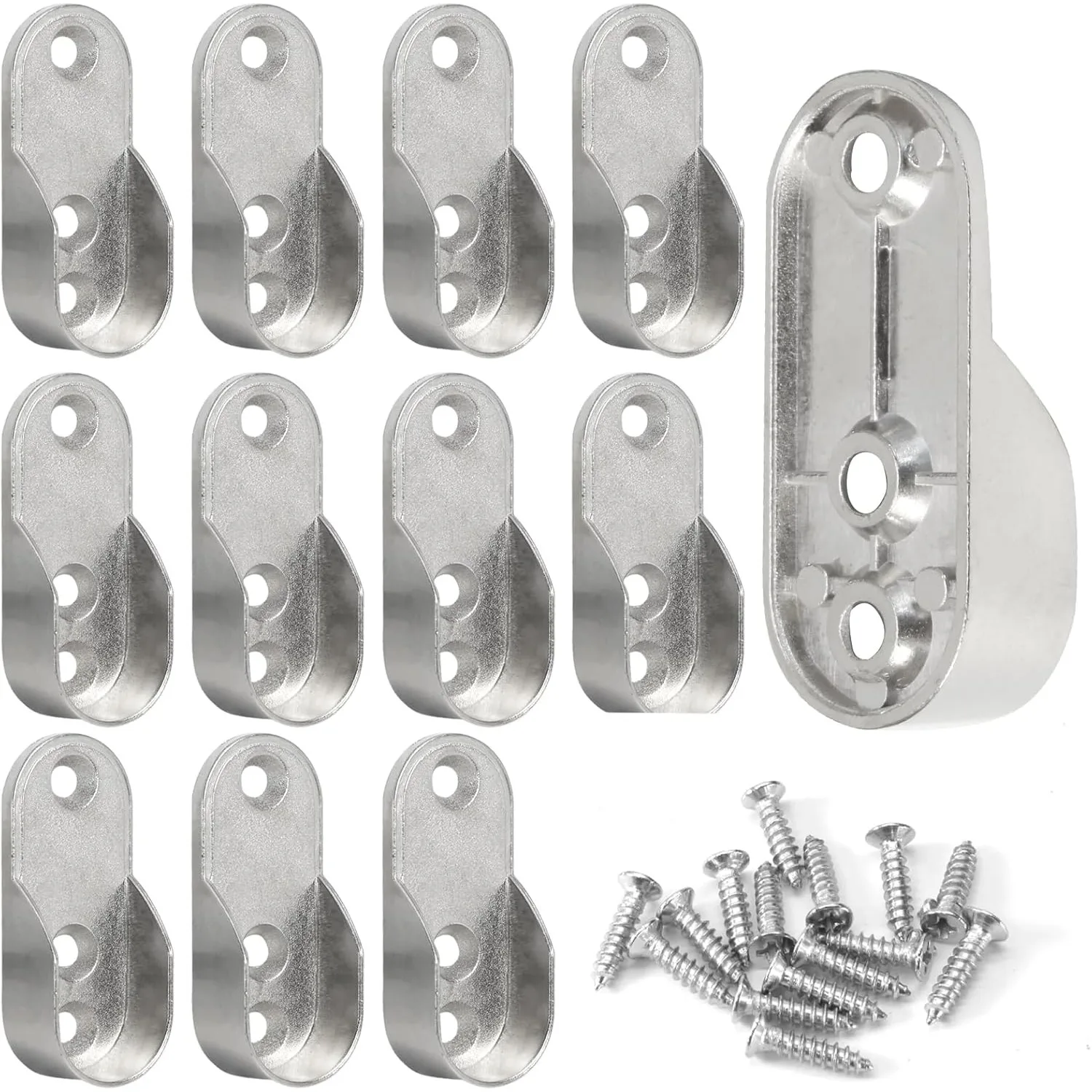 12Pcs Zinc Alloy Oval Closet Rod End Supports | 3-Hole Wardrobe Rod Brackets Fit 15×30mm Rods with Screws