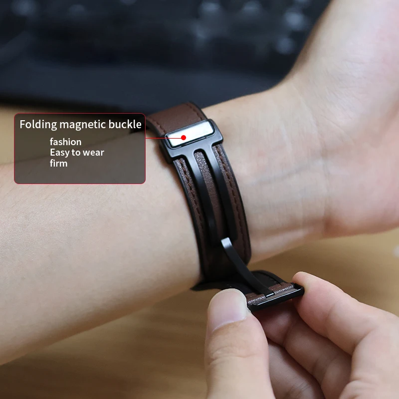 หนัง + ซิลิโคนถอดสายนาฬิกาได้อย่างรวดเร็วพร้อมตัวล็อคแม่เหล็ก 18 มม. 20 มม. 22 มม. สําหรับสร้อยข้อมือนาฬิกาสมาร์ท Huawei Samsung