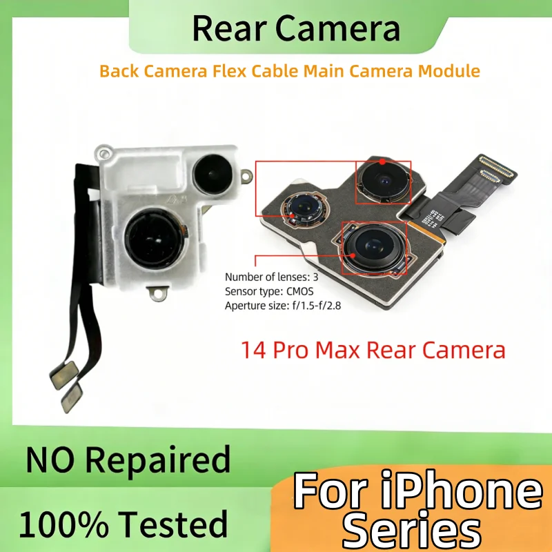 

100% рабочая задняя камера для iPhone 14, 15, 16, 17 Pro Max, основная задняя камера для iPhone 13 mini с модулем гибкого кабеля для замены