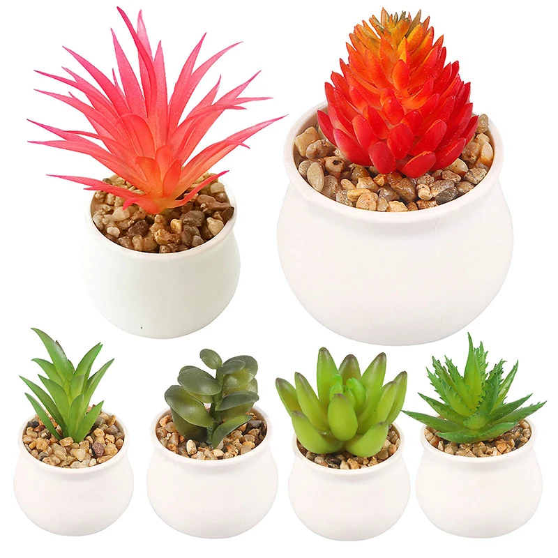 1PC Simulated Succulent Potted Artificial Miniature Green Plant Flower Basin Plastic Bonsai Tabletop Ornaments Home Decor