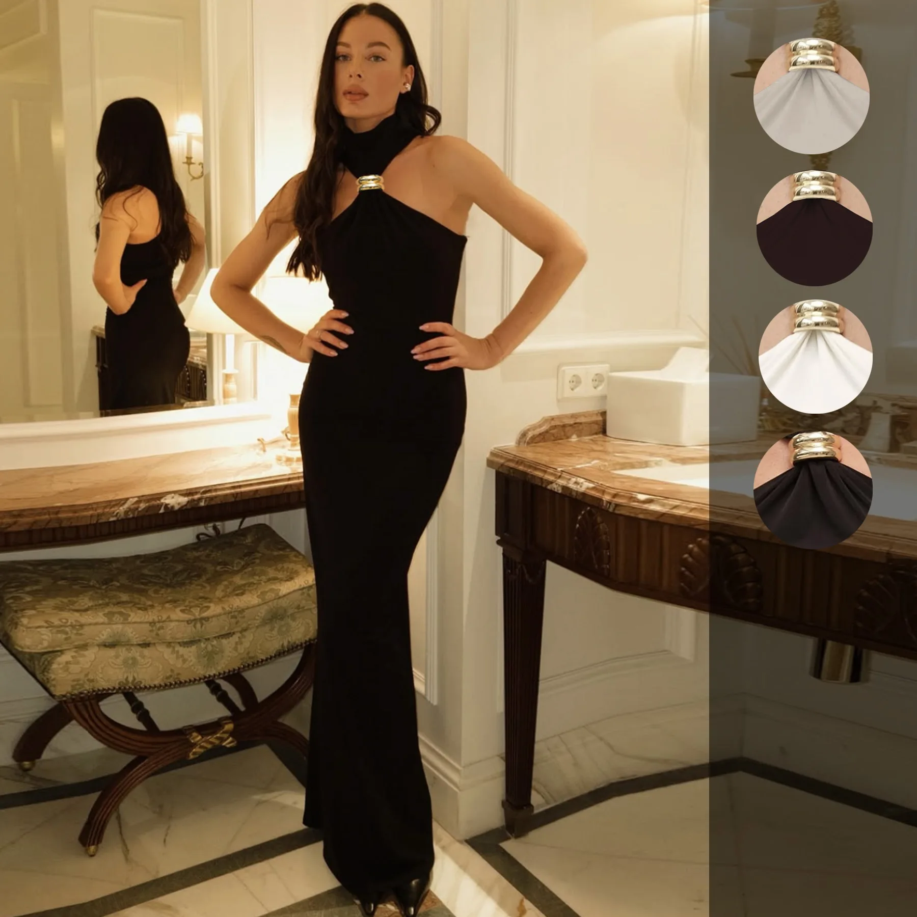 Ele Bla Metal Neline Dr Slimming oulder Bared Long Sexy Sister Sle Dr High Waist Bodycon Summer Gown