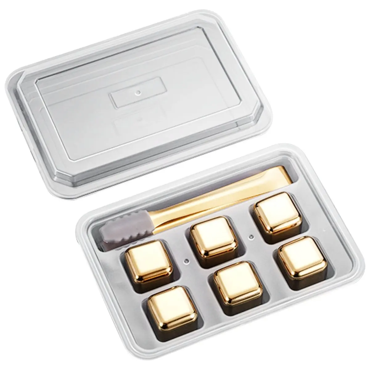 2026 Trend Gold Metal Cooling Rocks Reusable Whiskey Steel 304 Stainless Steel and with Storage Box for Vodka