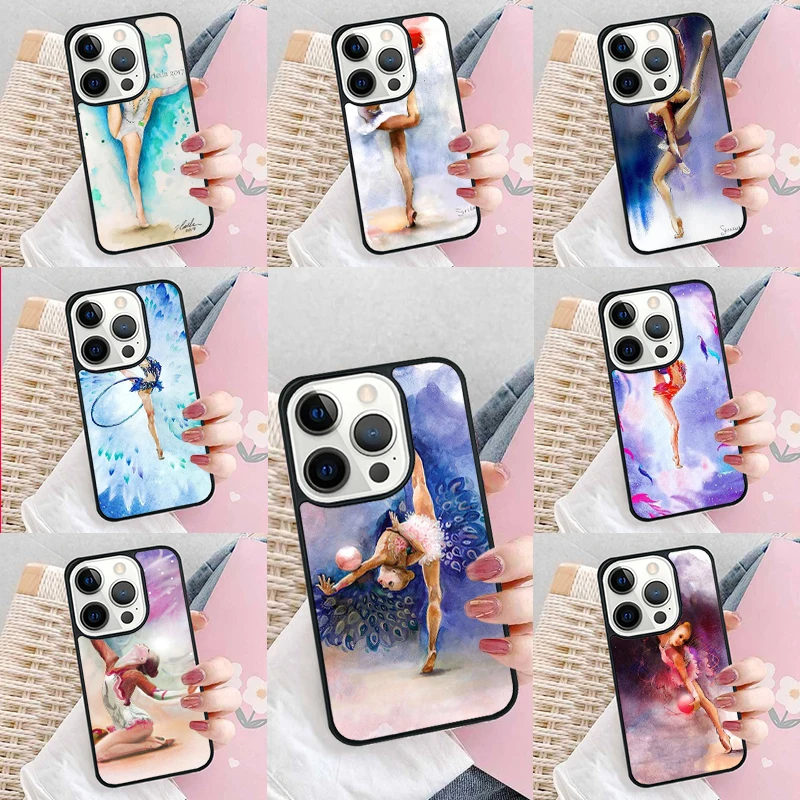 Gymnastics Oil Painting Soft Phone Case Cover for iPhone 16 Promax 15 Pro 13 14 Plus 11 12 Mini XR XS MAX Coque