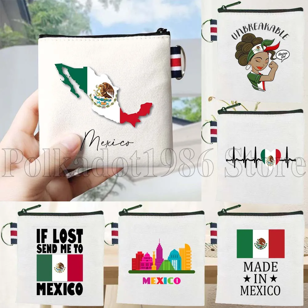 กระเป๋าผ้าแคนวาสลายธงชาติเม็กซิโก แผนที่ประเทศเม็กซิโก สาวเม็กซิกัน La Adelita ของขวัญสั่งทำพิเศษ กระเป๋าใส่เหรียญ กระเป๋าใส่กุญแจ กระเป๋าใส่บัตร กระเป๋าผ้าฝ้าย