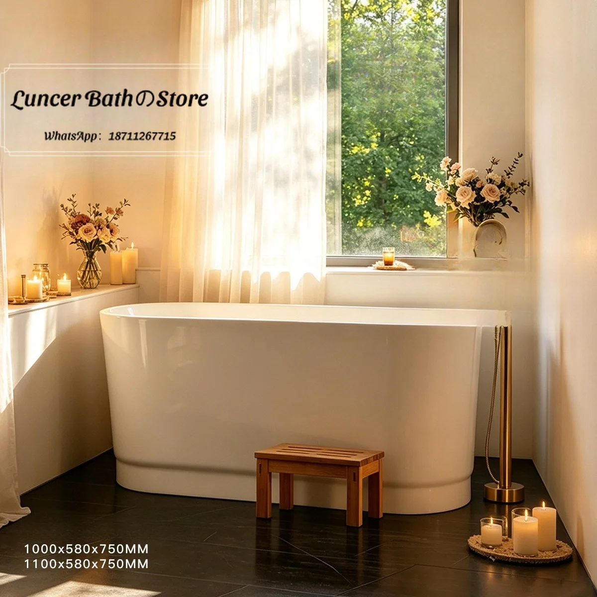 Small Space Sitting Bathtub, Artificial Stone Compact Soaking Tub for Home, Colorful Mini Bath, Short Depth Bathtub