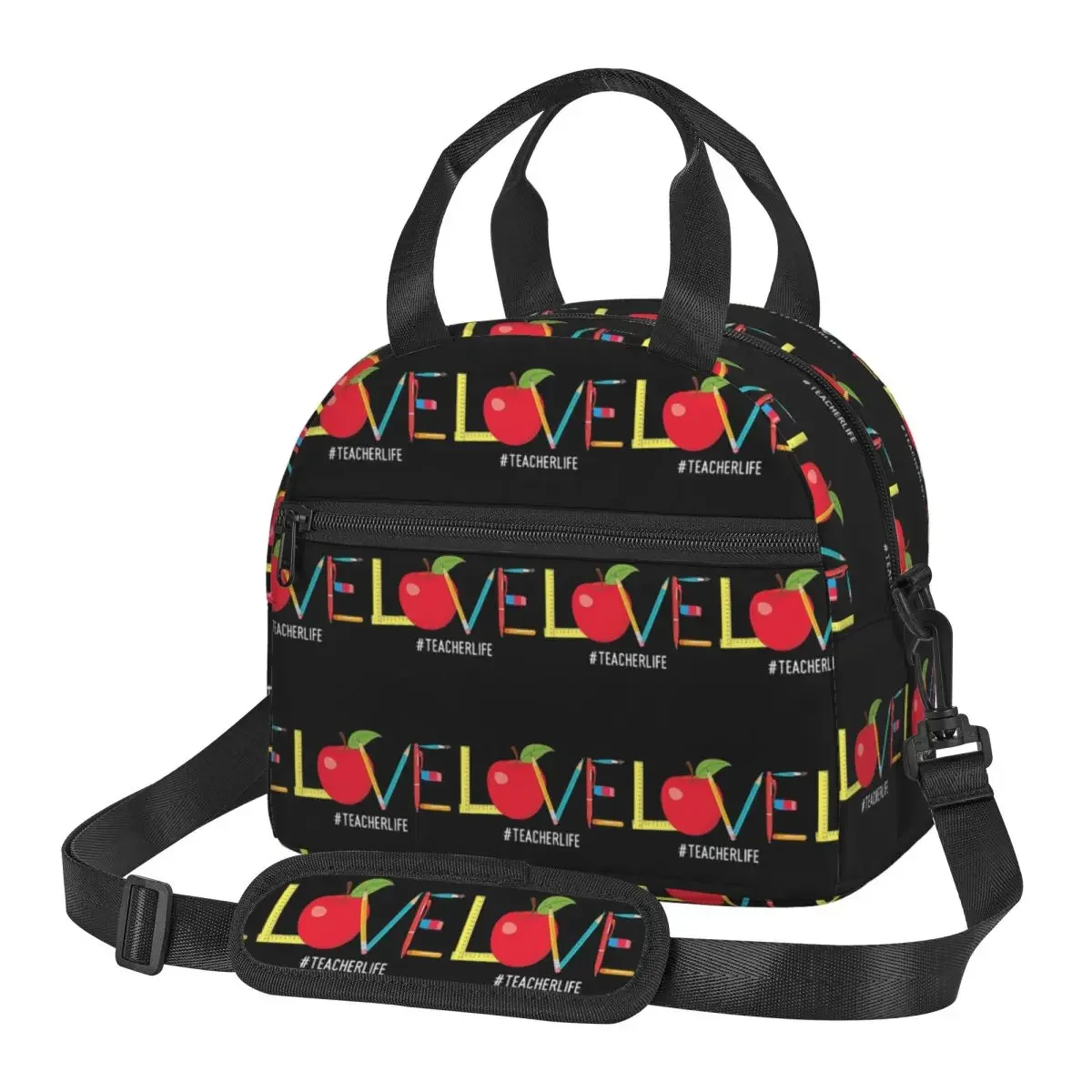Love Teacher Life Apple Pencil Insulated Lunch Bag for Women Kids Leakproof Food Boxes Thermal Lunch Box Tote