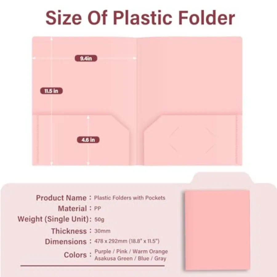 Kunststoff-Ordner mit Töpfen, Pastell-Ordner, 6 Stück, langlebige Aktenordner mit 2 Töpfen und Visitenkartensteckplatz im Letter-Format für das Schulbüro