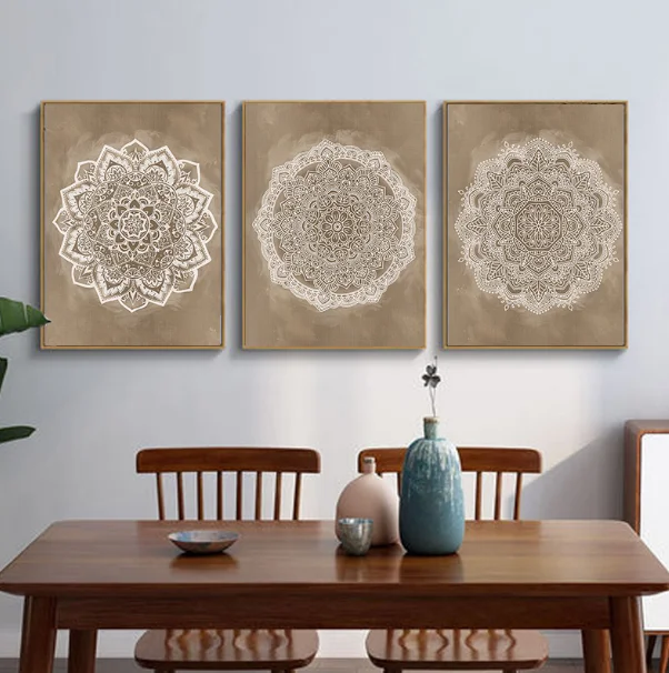 Mandala Boho Wall Art Canvas Painting Poster Print Brown for Rustic Bedroom Office Home Decor Pictures Bathroom Geometry