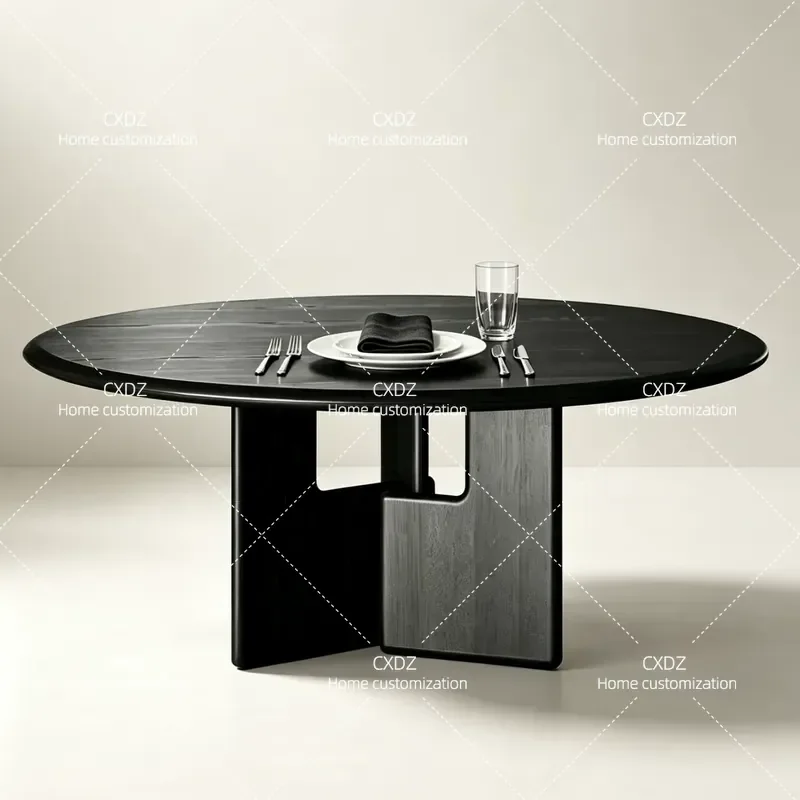 Black Oak Lacquered Dining Table Round Rectangular Modern Simple Style for Living Room Home Conference Desk