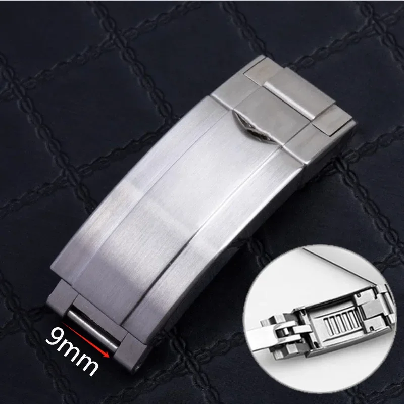 904L الصلب للطي مشبك الإنزلاق قفل صالح لرولكس الغواصة Oysterflex دايتونا GMT حزام (استيك) ساعة حزام نشر المشبك 9X9mm