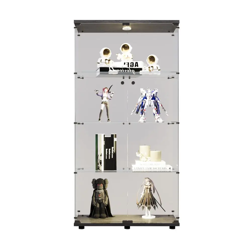 4Shelf Tempered Glass Display Cabinet with LED amp Lockable Double Doors, Black Curio Cabinet for Collectibles, Easy to Install
