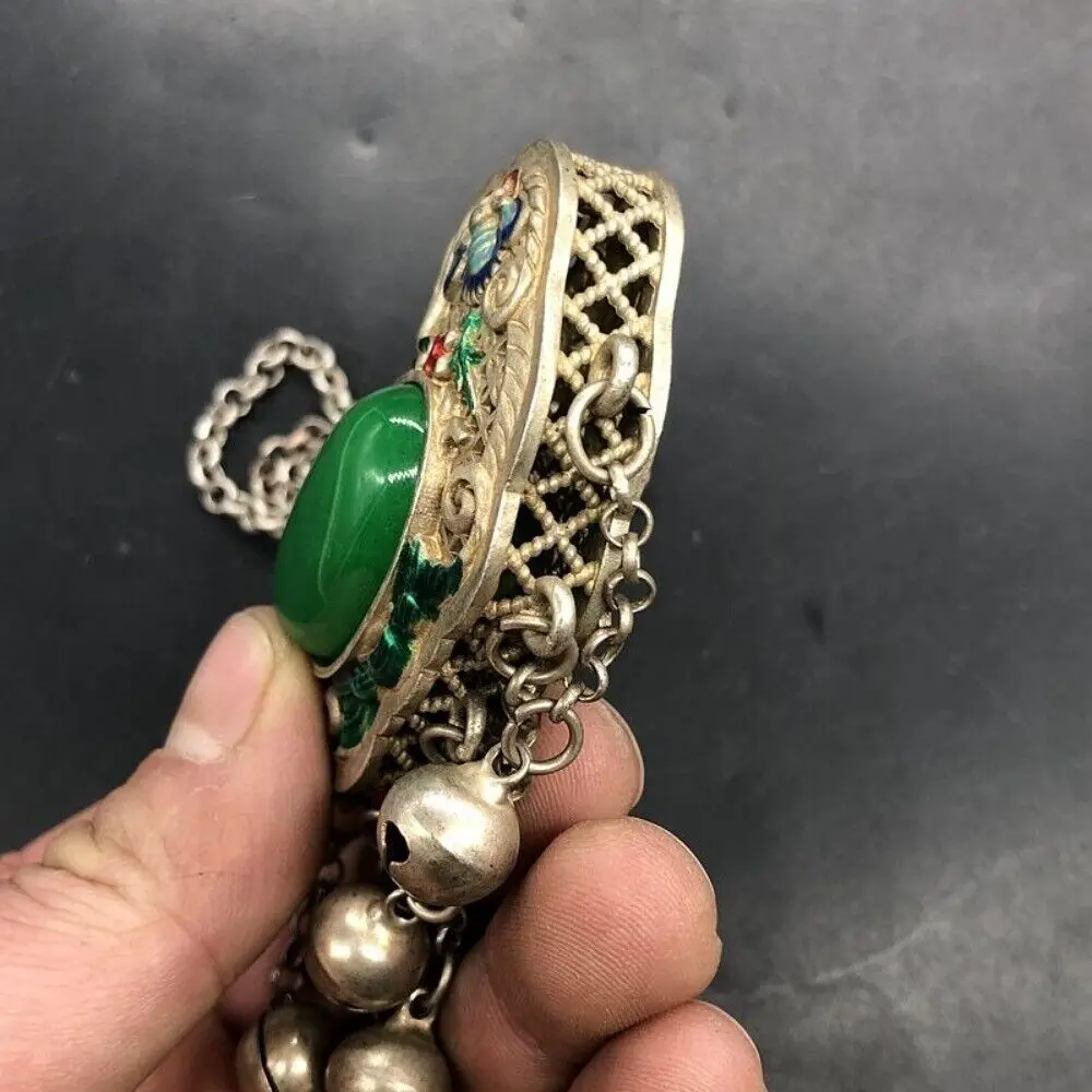 

Старая тибетская Серебряная эмалированная инкрустация драгоценный камень ручной работы безопасная фотография