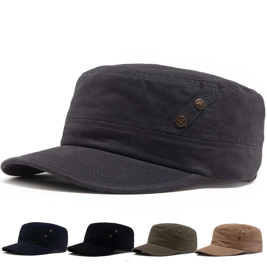 Vintage Cotton Flat Top Cap Military Cadet Army Hat Unisex Beret with Star Rivets for Men Women Outdoor Casual Spring Autumn