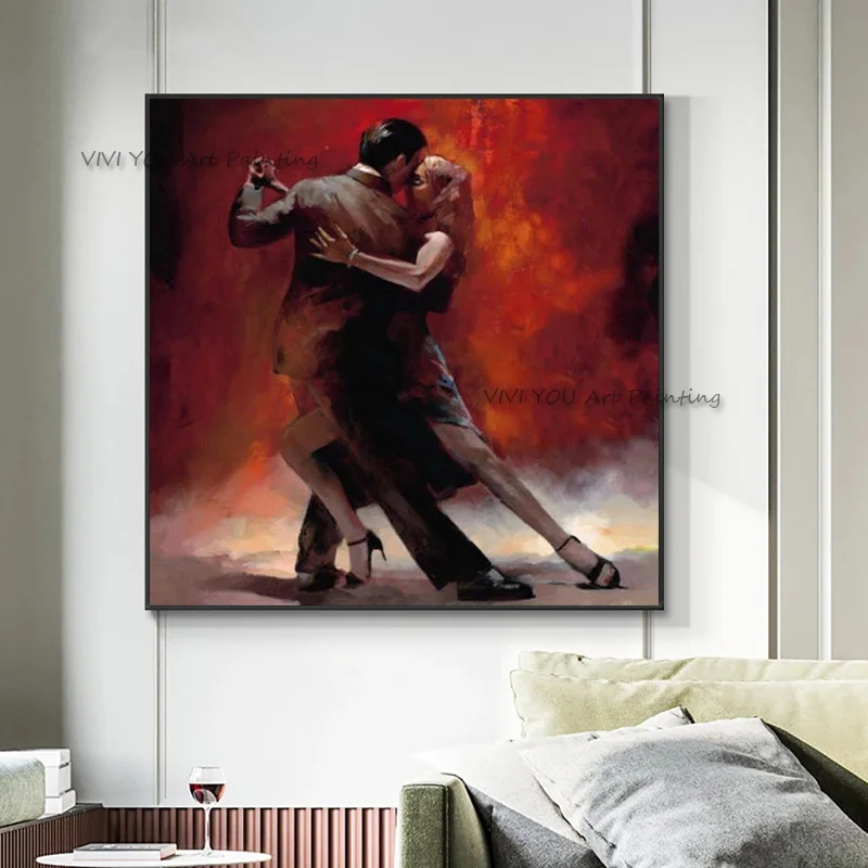 

Handpainted Tango Dancers Oil Painting Tango Dancing Couple Romantic Wall Art Work for Living Room Wall Home Decor Gift