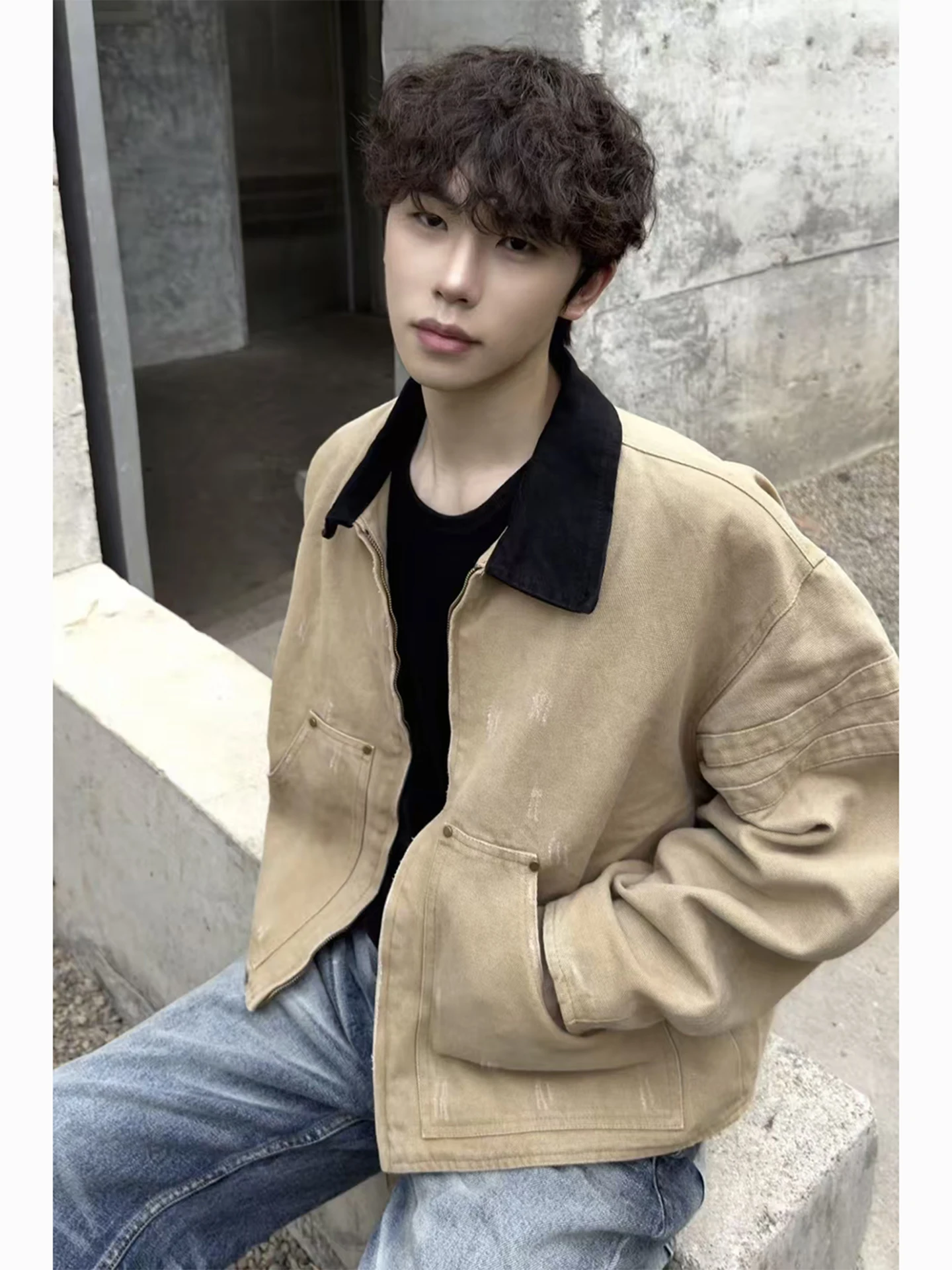 

Khaki Workwear Barn Sle Jaet Men's ort Autumn Winter Vintage Waed Detroit ort Top Resistant Wear Daily Use