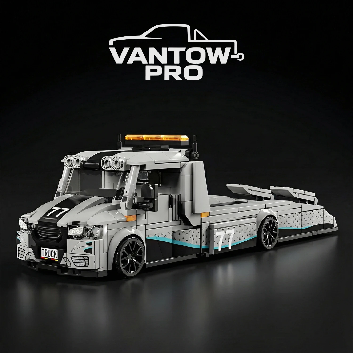 

Набор строительных блоков для сборки сервисного автомобиля для гоночных трасс, модель транспортного грузовика с прицепом для демонстрации, грузовик может перевозить модели автомобилей.