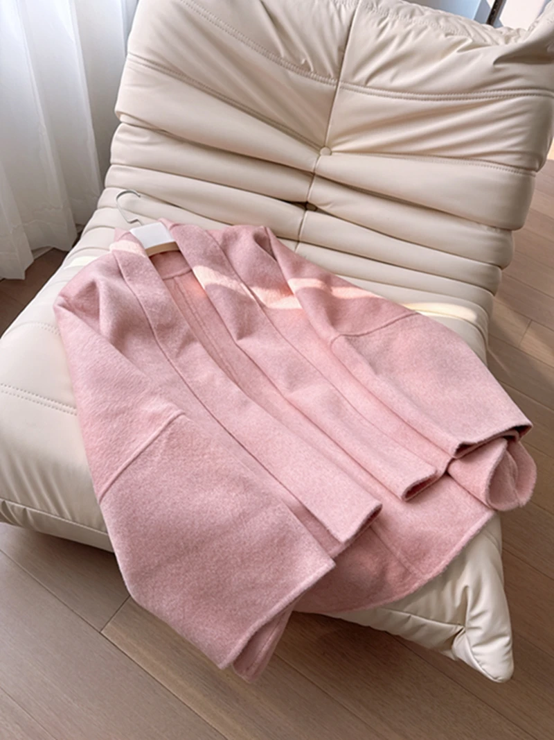 

Ele Woolen Coat for ort Women Long Collar Winter Jaet Luxury Lazy Sle Fem Outerwear Comfortable Winter Clothes