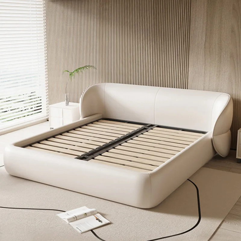 Butterfly bed Cream wind leather bed Modern master bed First layer cowhide double
