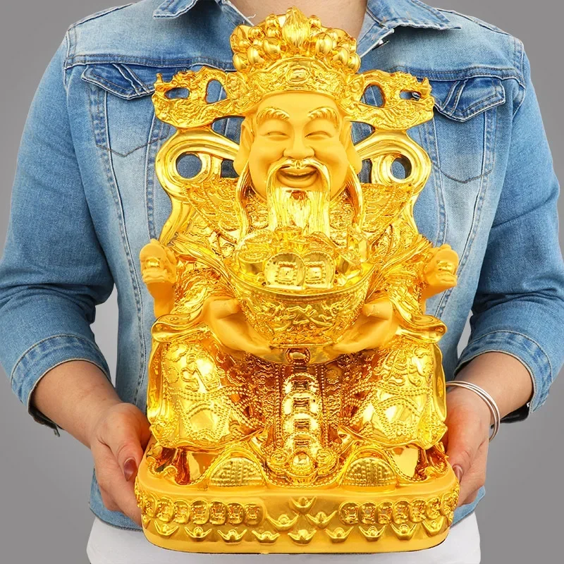 

Lucky Fengshui Gold God of Wealth Resin Statue Home Decor Entrance Living Room Sculptures Crafts