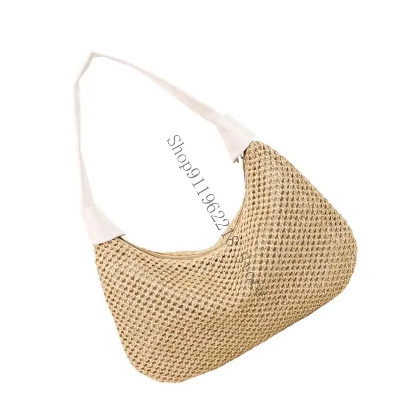 

Breathable Straw Purse With Reinforced Handle Summer Vacation Essential Bag 066F