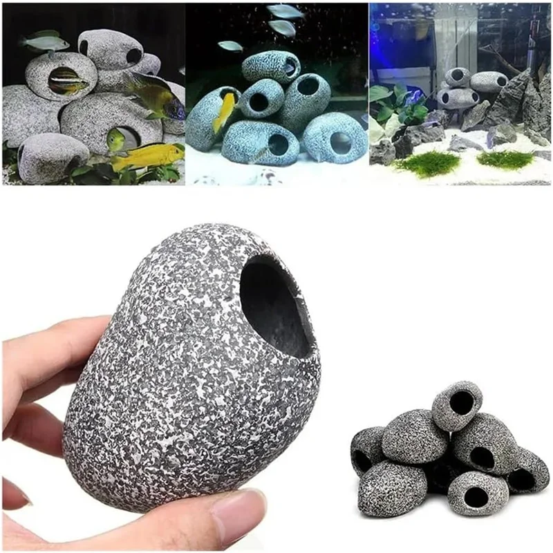 1pc Aquarium Cichlid Stone Ceramics Rock Cave Aquarium Fish Tank Pond Shrimp Breeding Ornament Landscaping Decoration Marbles