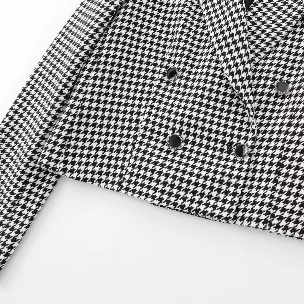 

Women's Houndstooth Fashion Casual Suit Jacket European American Style Short Style Export New