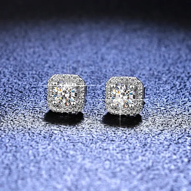 Boucles d'Oreilles de Luxe en Platine Pt950 pour Femme, Bijoux en Diamant Moissanite, Carré Rond, Document de Mariage