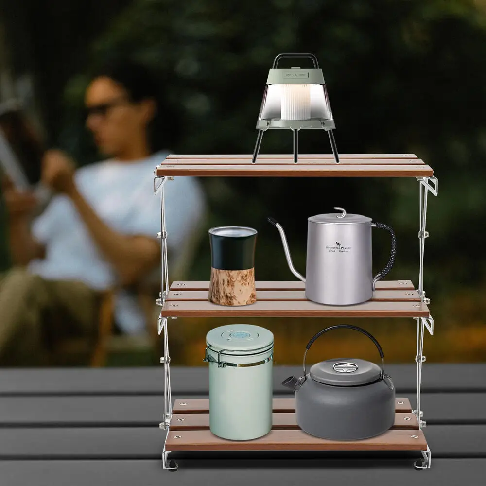 

Camping Folding Storage Rack Portable Outdoor Cookware Storage 3 Tier Table NEW