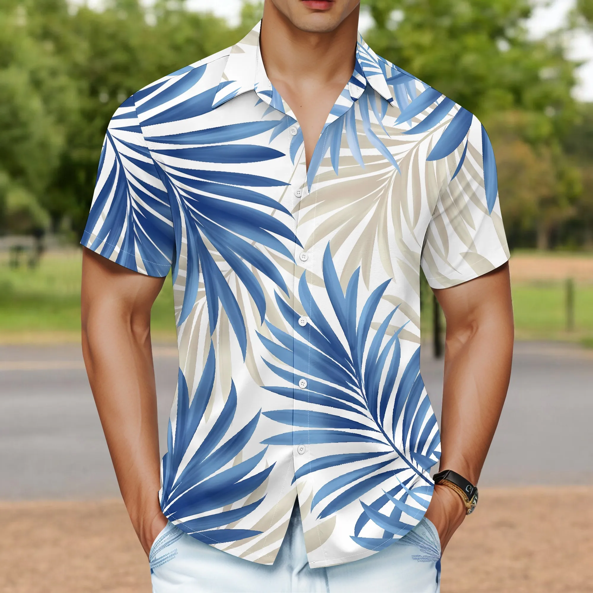 YEAE Tropical Floral Print Shirt for Men Summer Casual Short Sleeve Top