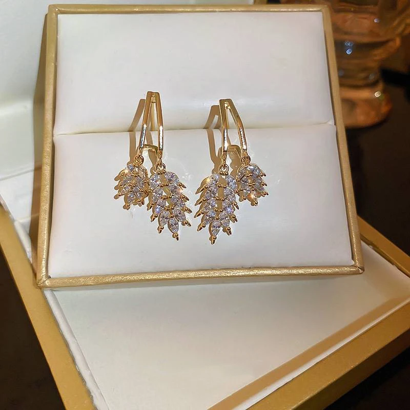 Anting berlian imitasi หูข้าวสาลีแบบแฟชั่นสวยงามสำหรับผู้หญิงเครื่องประดับสำหรับงานแต่งงานของขวัญ